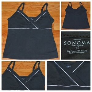 Women's Sonoma brown and white trim camisole tank top, size PS petite small